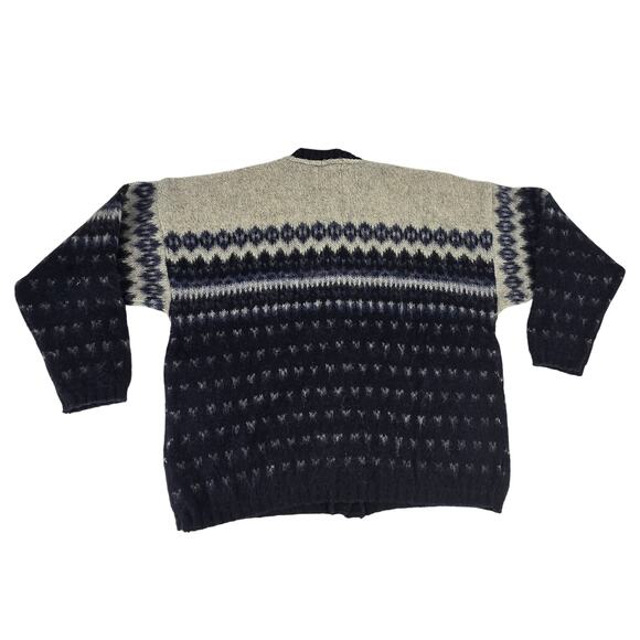 Vintage Woolrich Fair Isle Full Button Cardigan Navy Womens L Wool Blend Chunky - Picture 2 of 6